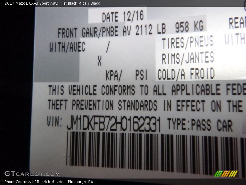 Jet Black Mica / Black 2017 Mazda CX-3 Sport AWD