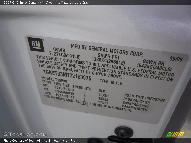 Silver Mist Metallic / Light Gray 2007 GMC Envoy Denali 4x4