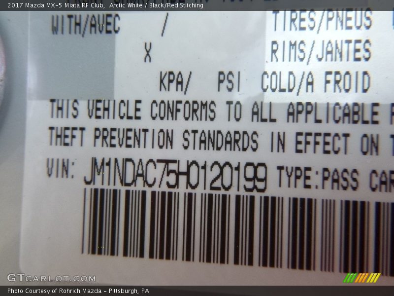 Arctic White / Black/Red Stitching 2017 Mazda MX-5 Miata RF Club