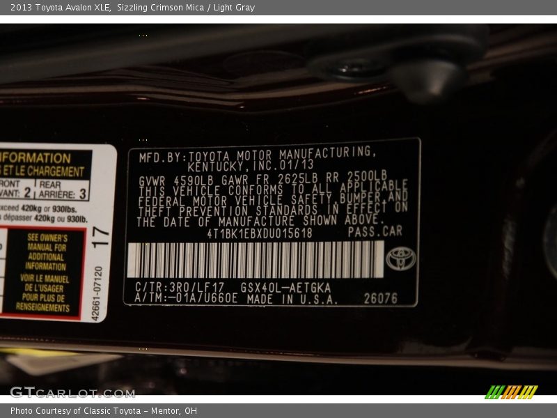 Sizzling Crimson Mica / Light Gray 2013 Toyota Avalon XLE