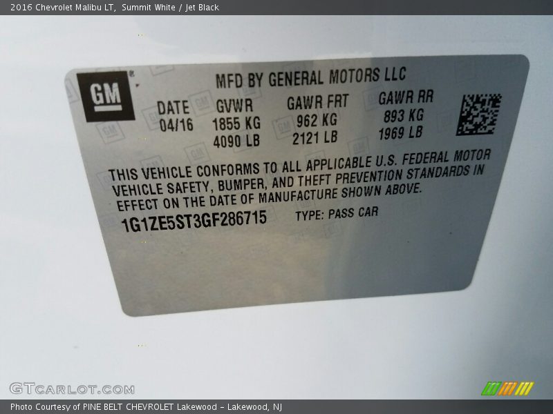 Summit White / Jet Black 2016 Chevrolet Malibu LT