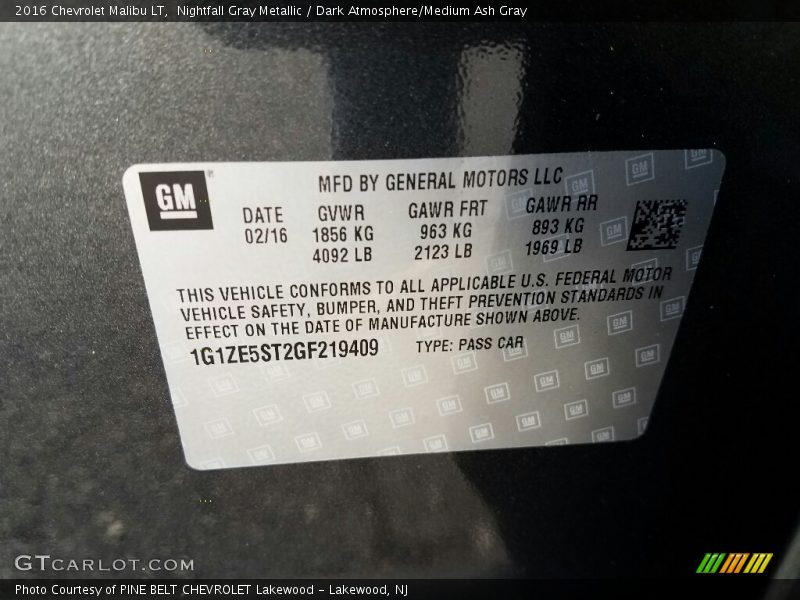 Nightfall Gray Metallic / Dark Atmosphere/Medium Ash Gray 2016 Chevrolet Malibu LT