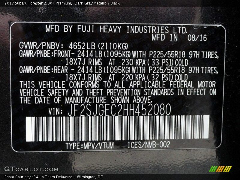 Dark Gray Metallic / Black 2017 Subaru Forester 2.0XT Premium