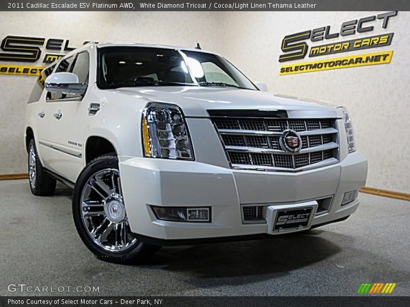White Diamond Tricoat / Cocoa/Light Linen Tehama Leather 2011 Cadillac Escalade ESV Platinum AWD