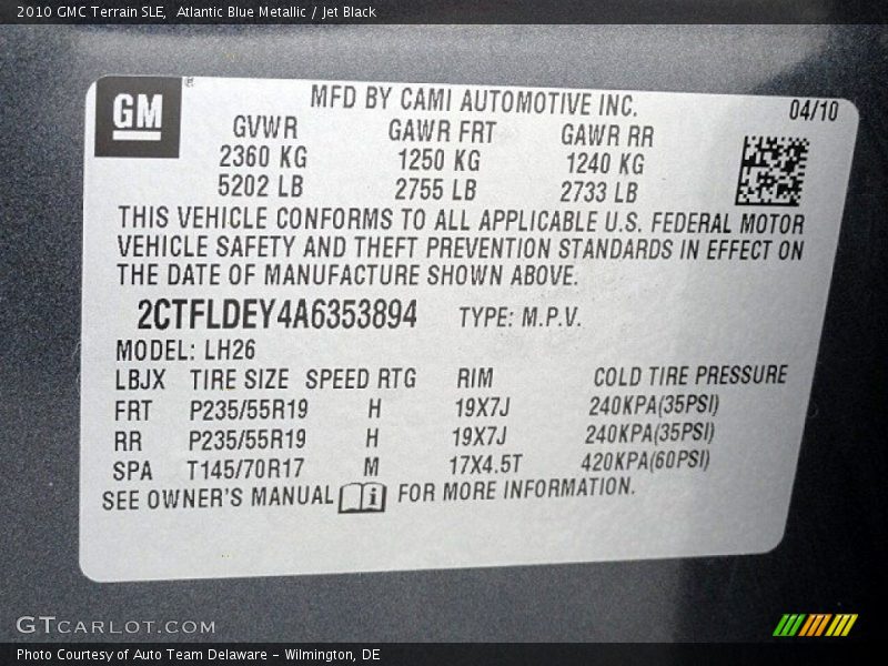 Atlantic Blue Metallic / Jet Black 2010 GMC Terrain SLE