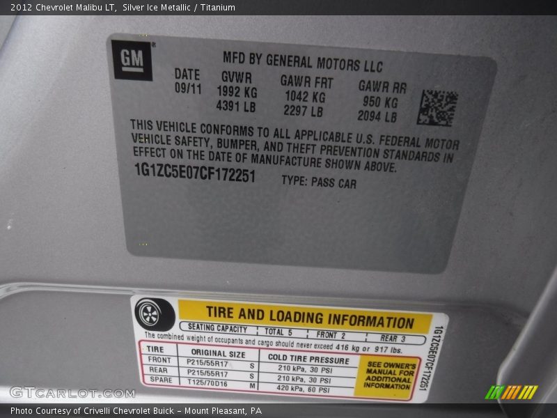 Silver Ice Metallic / Titanium 2012 Chevrolet Malibu LT