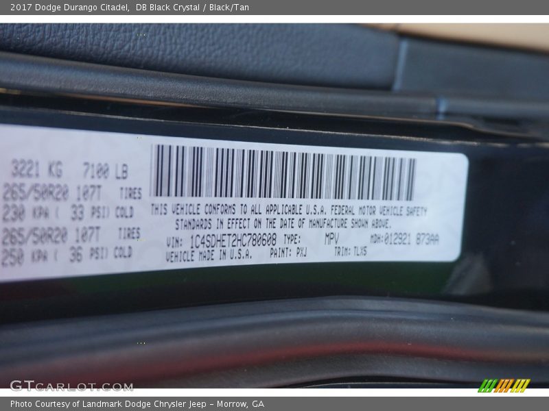 DB Black Crystal / Black/Tan 2017 Dodge Durango Citadel