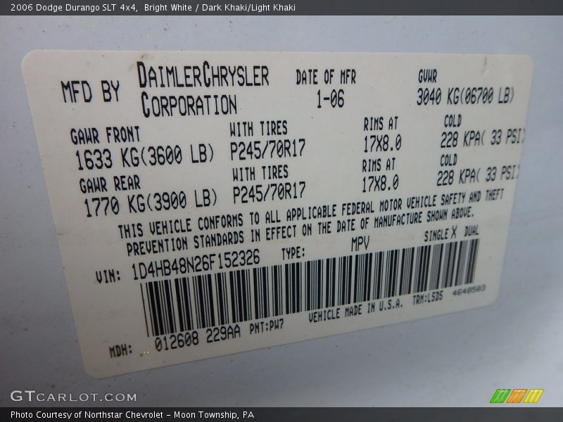 Bright White / Dark Khaki/Light Khaki 2006 Dodge Durango SLT 4x4