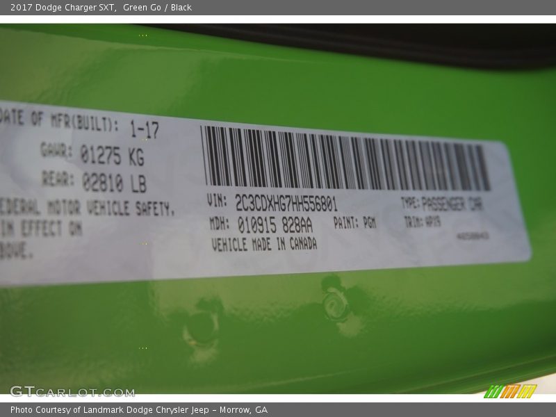 2017 Charger SXT Green Go Color Code PGM