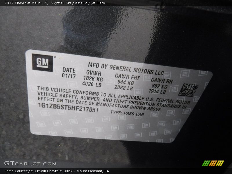 Nightfall Gray Metallic / Jet Black 2017 Chevrolet Malibu LS
