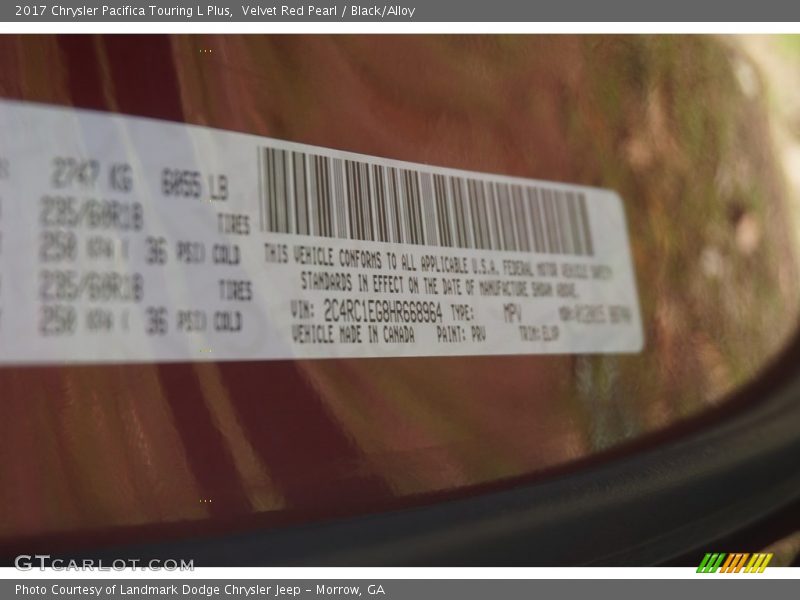 Velvet Red Pearl / Black/Alloy 2017 Chrysler Pacifica Touring L Plus