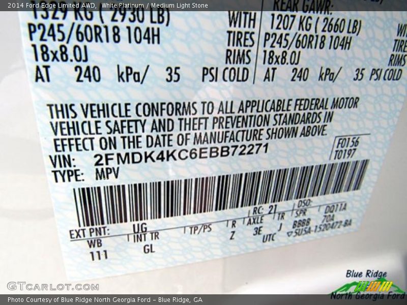 White Platinum / Medium Light Stone 2014 Ford Edge Limited AWD