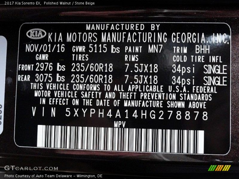 2017 Sorento EX Polished Walnut Color Code BHH