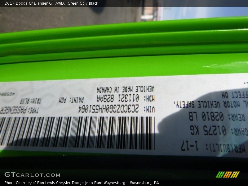 2017 Challenger GT AWD Green Go Color Code PGM