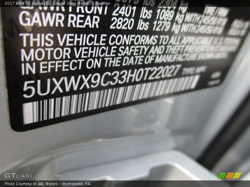 Glacier Silver Metallic / Black 2017 BMW X3 xDrive28i