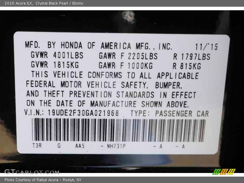 Crystal Black Pearl / Ebony 2016 Acura ILX