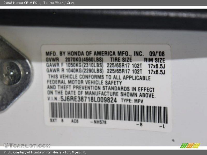 Taffeta White / Gray 2008 Honda CR-V EX-L