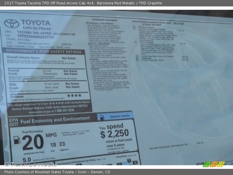 Barcelona Red Metallic / TRD Graphite 2017 Toyota Tacoma TRD Off Road Access Cab 4x4