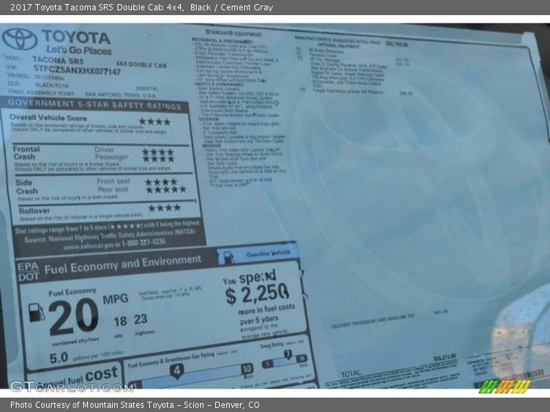 Black / Cement Gray 2017 Toyota Tacoma SR5 Double Cab 4x4