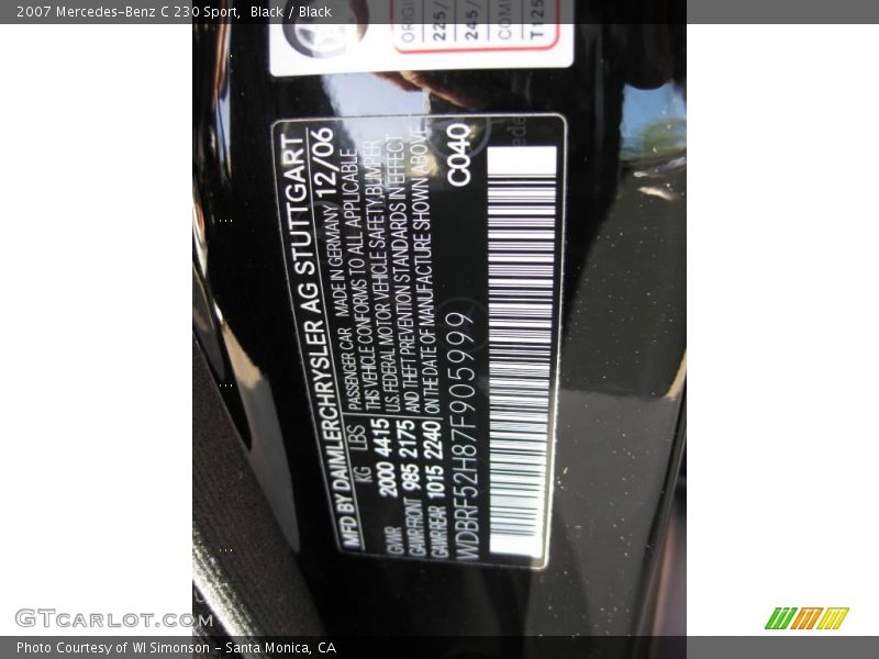 Black / Black 2007 Mercedes-Benz C 230 Sport