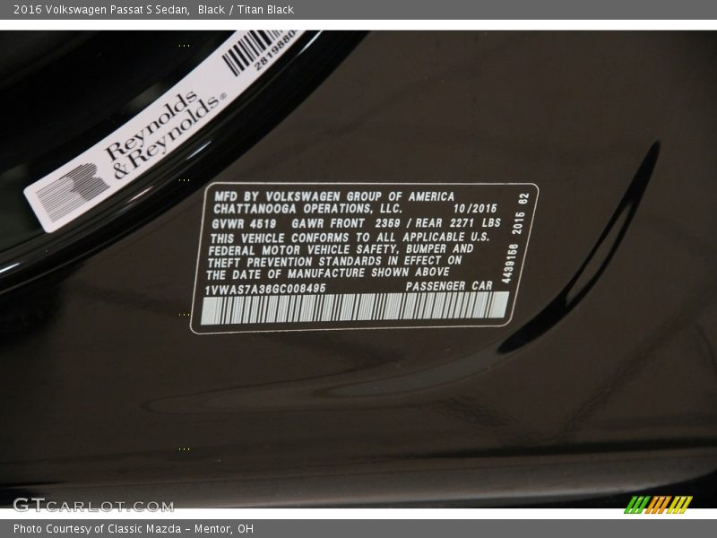 Black / Titan Black 2016 Volkswagen Passat S Sedan