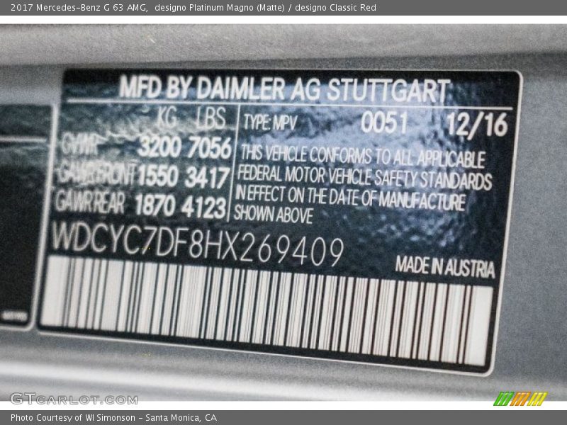 designo Platinum Magno (Matte) / designo Classic Red 2017 Mercedes-Benz G 63 AMG
