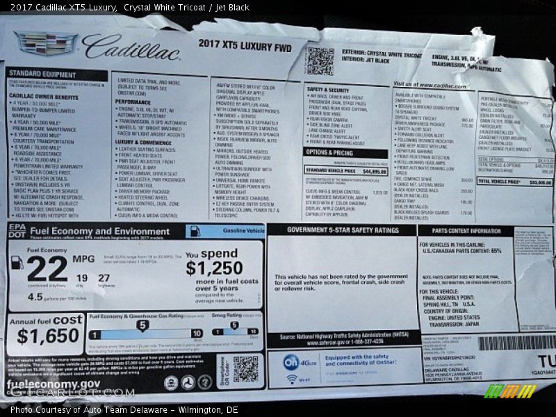 Crystal White Tricoat / Jet Black 2017 Cadillac XT5 Luxury