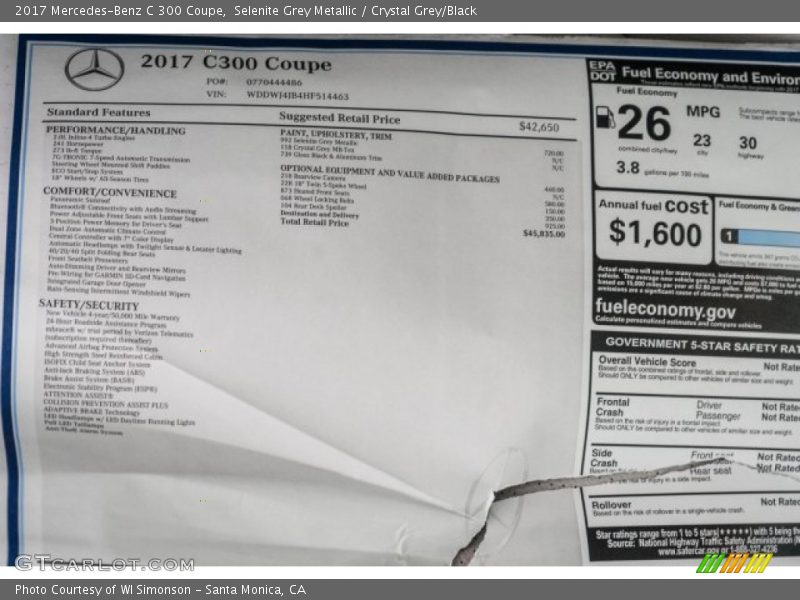 Selenite Grey Metallic / Crystal Grey/Black 2017 Mercedes-Benz C 300 Coupe