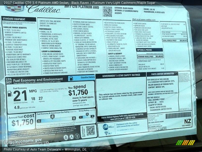  2017 CT6 3.6 Platinum AWD Sedan Window Sticker