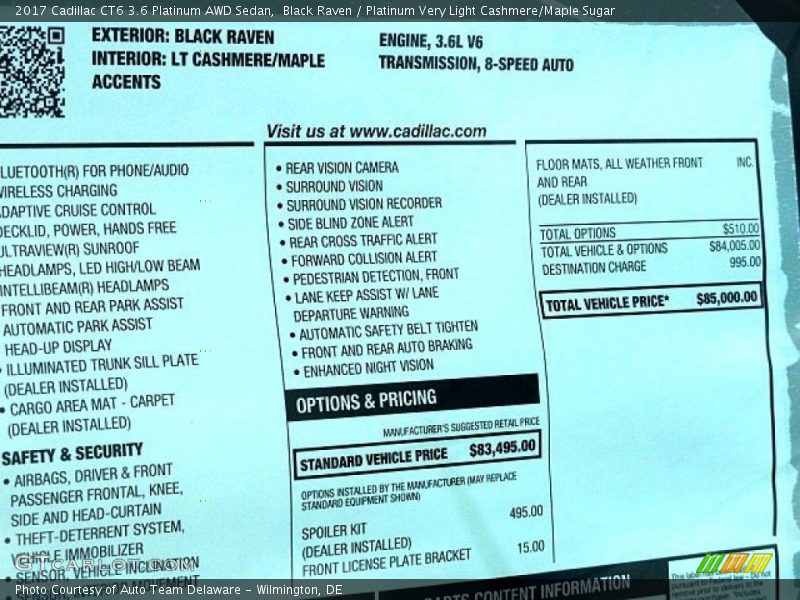  2017 CT6 3.6 Platinum AWD Sedan Window Sticker