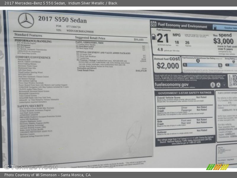 Iridium Silver Metallic / Black 2017 Mercedes-Benz S 550 Sedan