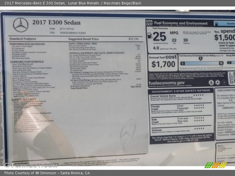Lunar Blue Metallic / Macchiato Beige/Black 2017 Mercedes-Benz E 300 Sedan