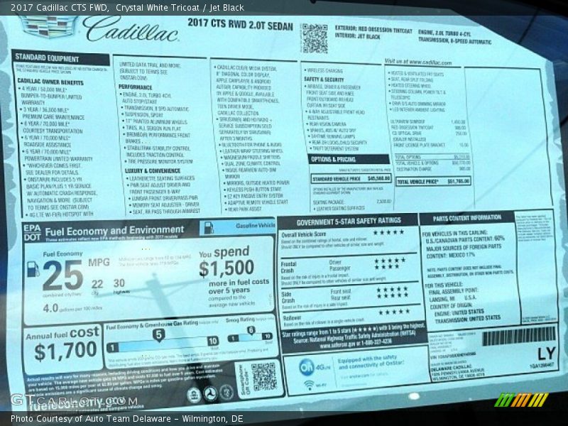  2017 CTS FWD Window Sticker