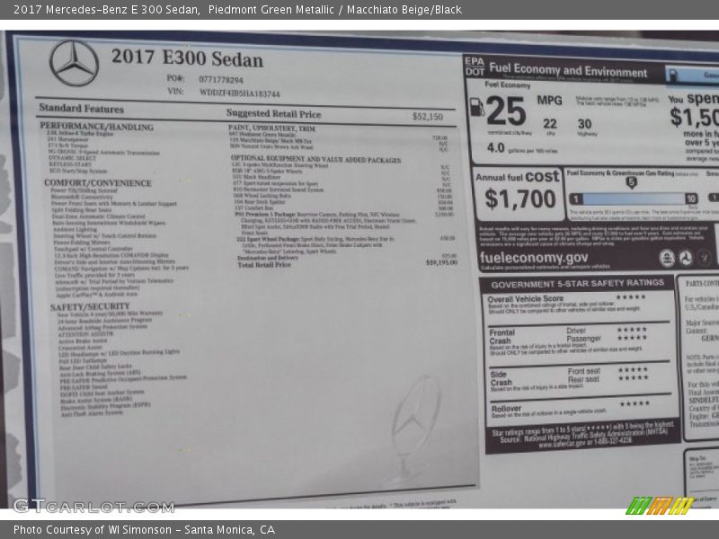 Piedmont Green Metallic / Macchiato Beige/Black 2017 Mercedes-Benz E 300 Sedan