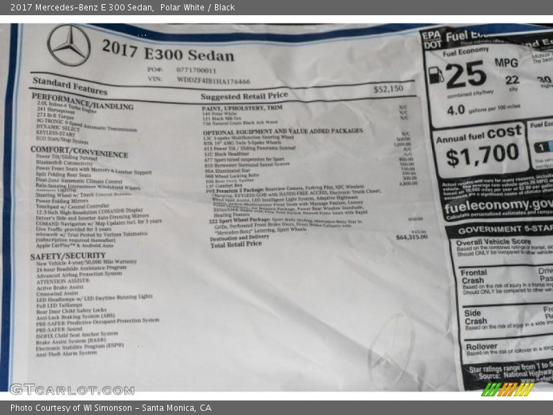 Polar White / Black 2017 Mercedes-Benz E 300 Sedan
