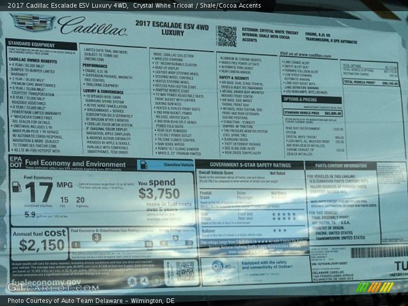 Crystal White Tricoat / Shale/Cocoa Accents 2017 Cadillac Escalade ESV Luxury 4WD