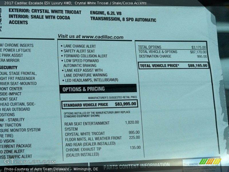 Crystal White Tricoat / Shale/Cocoa Accents 2017 Cadillac Escalade ESV Luxury 4WD
