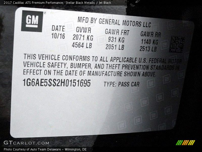 Stellar Black Metallic / Jet Black 2017 Cadillac ATS Premium Perfomance