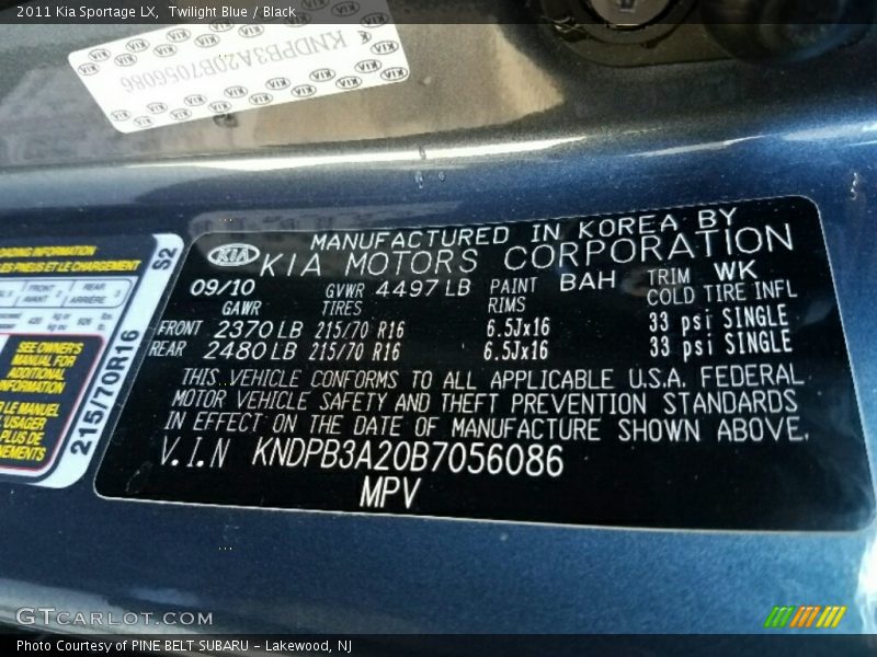 Twilight Blue / Black 2011 Kia Sportage LX