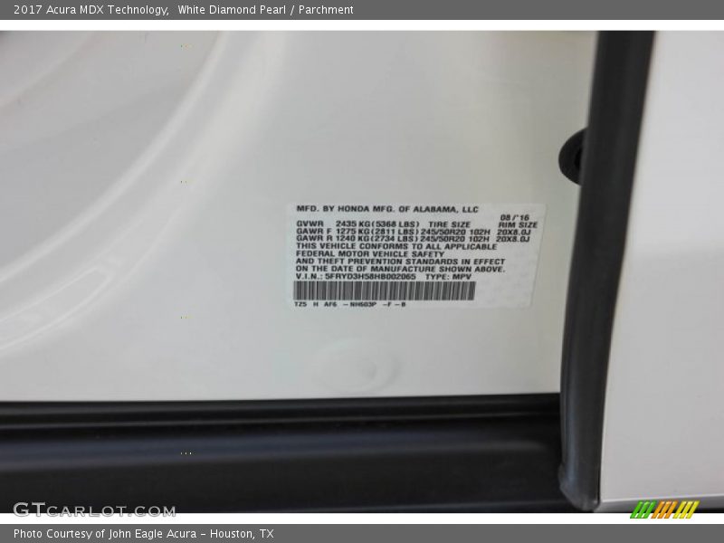 White Diamond Pearl / Parchment 2017 Acura MDX Technology