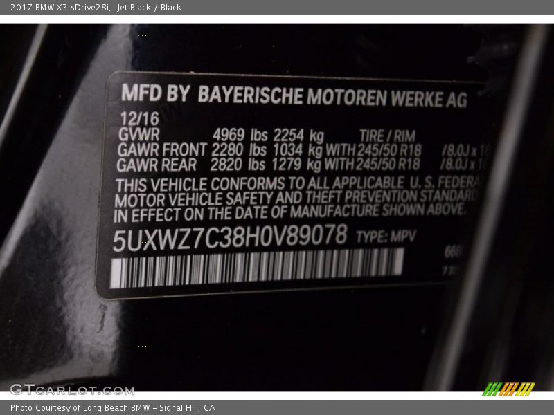 Jet Black / Black 2017 BMW X3 sDrive28i