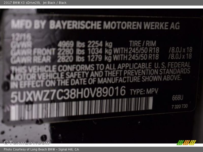 Jet Black / Black 2017 BMW X3 sDrive28i