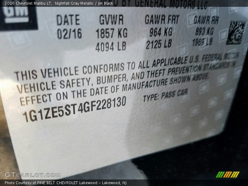 Nightfall Gray Metallic / Jet Black 2016 Chevrolet Malibu LT