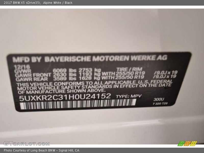 Alpine White / Black 2017 BMW X5 sDrive35i