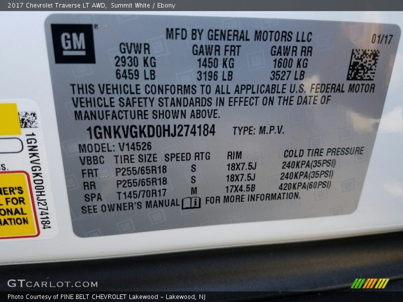 Summit White / Ebony 2017 Chevrolet Traverse LT AWD