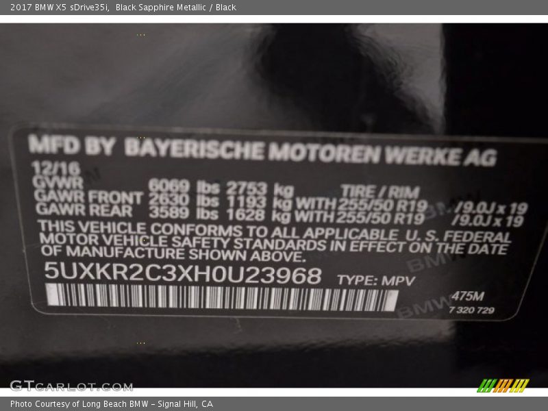 Black Sapphire Metallic / Black 2017 BMW X5 sDrive35i
