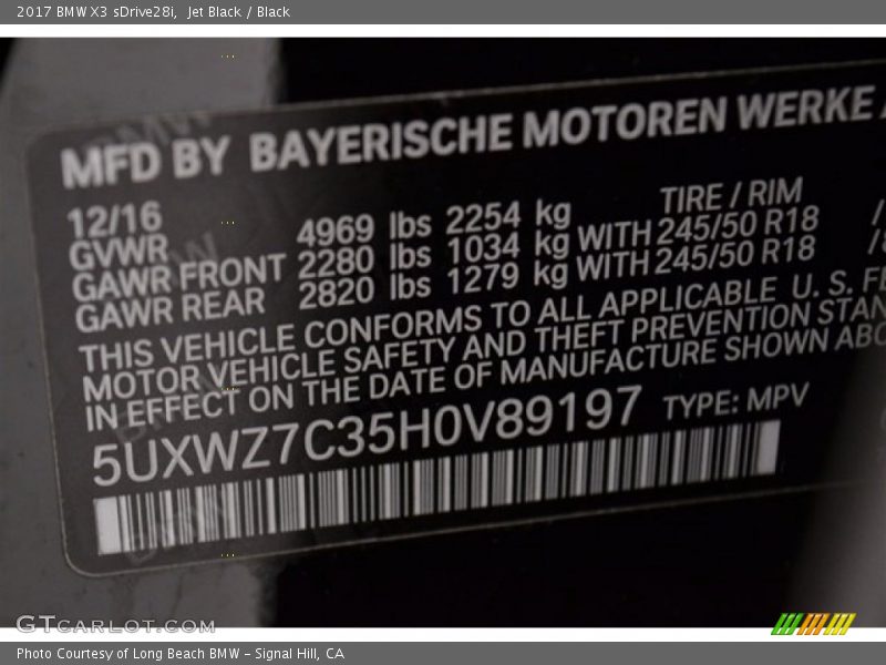 Jet Black / Black 2017 BMW X3 sDrive28i