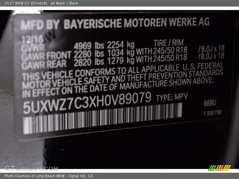 Jet Black / Black 2017 BMW X3 sDrive28i