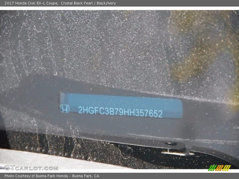 Crystal Black Pearl / Black/Ivory 2017 Honda Civic EX-L Coupe