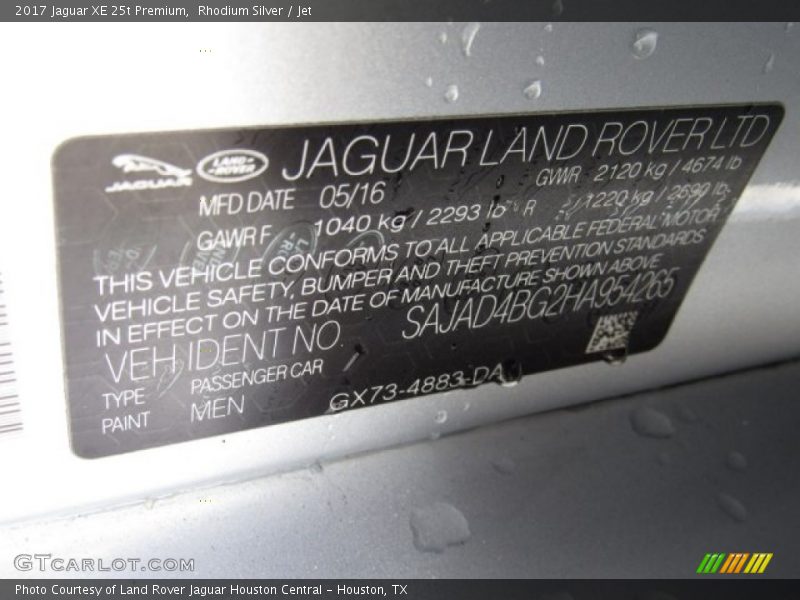 Rhodium Silver / Jet 2017 Jaguar XE 25t Premium